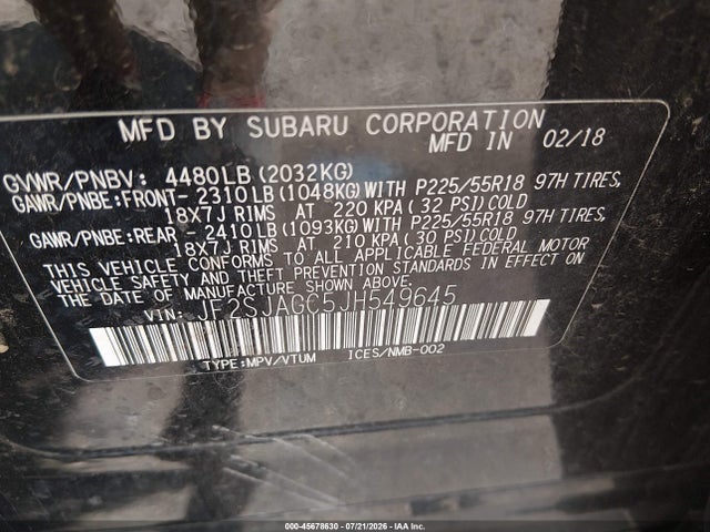 JF2SJAGC5JH549645 Subaru Forester 2.5i Premium
