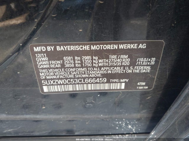 Aukcja sprzedaży 2012 Bmw X5 Xdrive35d, vin: 5UXZW0C53CL666459, numer aukcji: 45678653