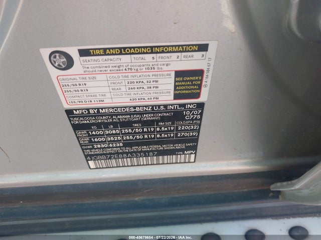 45678654 :رقم المزاد ، 4JGBB72E88A335187 vin ، 2008 Mercedes-benz M-class 5.5l مزاد بيع