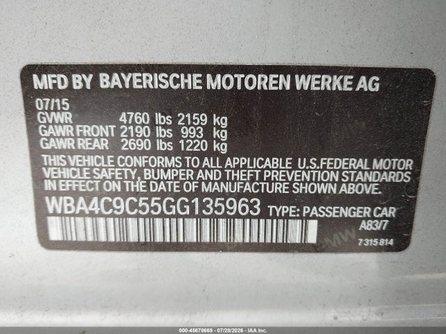 2016 Bmw 428i Gran Coupe Xdrive მანქანა იყიდება აუქციონზე, vin: WBA4C9C55GG135963, აუქციონის ნომერი: 45678669