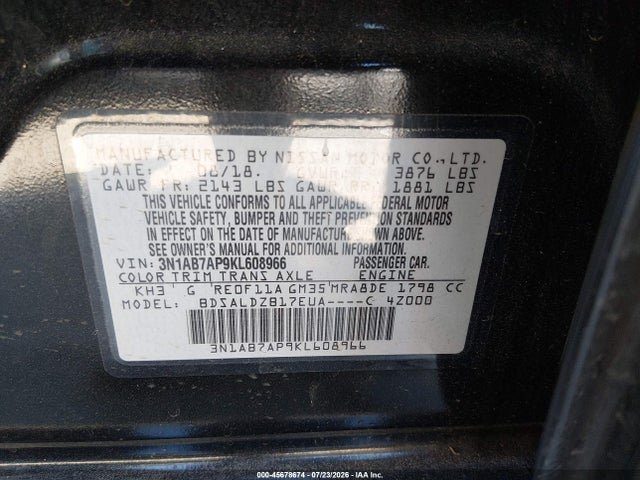 Nissan SENTRA SV 2019 3N1AB7AP9KL608966 Image 9