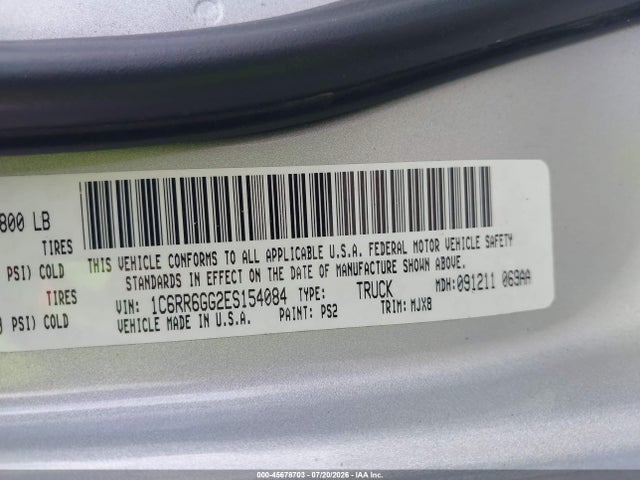 Aukcja sprzedaży 2014 Ram 1500 Big Horn, vin: 1C6RR6GG2ES154084, numer aukcji: 45678703