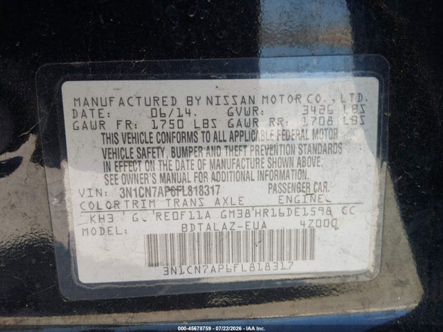 Nissan Versa 1.6 S+ 2015 3N1CN7AP6FL818317 Image 9