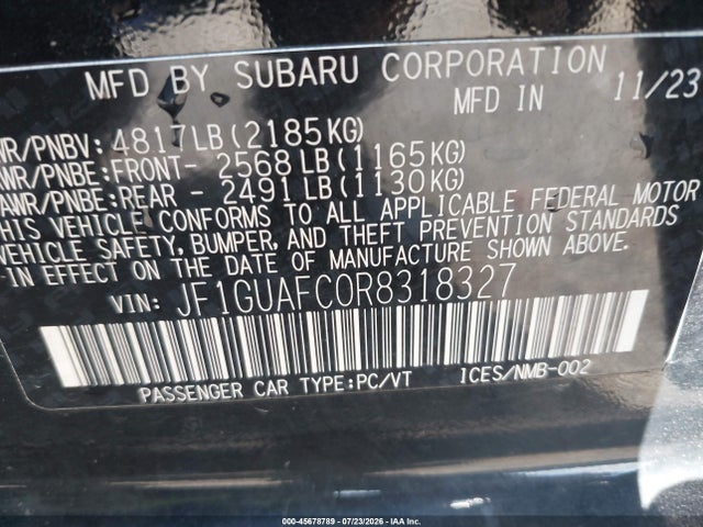 2024 Subaru Impreza Sport 5-door მანქანა იყიდება აუქციონზე, vin: JF1GUAFC0R8318327, აუქციონის ნომერი: 45678789