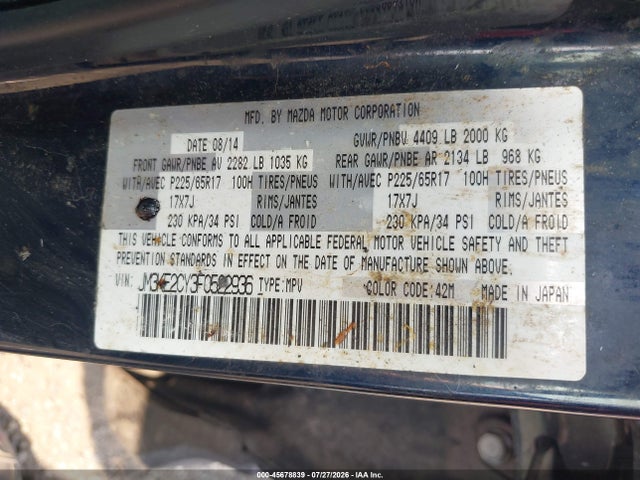 Aukcja sprzedaży 2015 Mazda Cx-5 Touring, vin: JM3KE2CY3F0522936, numer aukcji: 45678839