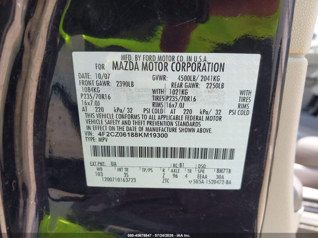 45678847 :رقم المزاد ، 4F2CZ06188KM19300 vin ، 2008 Mazda Tribute S Sport مزاد بيع