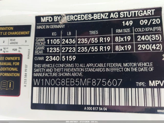 Aukcja sprzedaży 2021 Mercedes-benz Glc 300 4matic Suv, vin: W1N0G8EB5MF875607, numer aukcji: 45678921