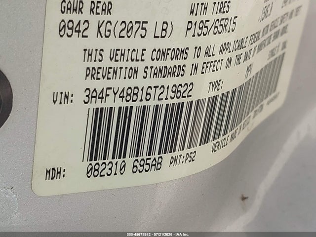 2006 Chrysler Pt Cruiser მანქანა იყიდება აუქციონზე, vin: 3A4FY48B16T219622, აუქციონის ნომერი: 45678982