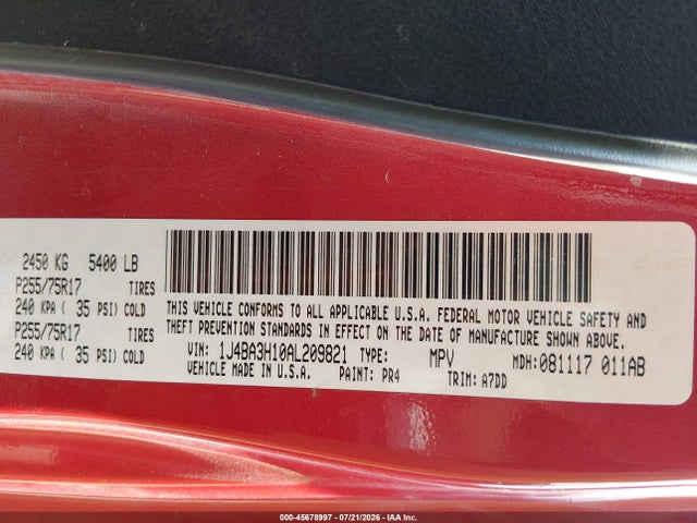 Продажа на аукционе авто 2010 Jeep Wrangler Unlimited Sport, vin: 1J4BA3H10AL209821, номер лота: 45678997