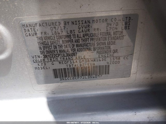 Продаж на аукціоні авто 2018 Nissan Versa Note Sv, vin: 3N1CE2CP7JL356097, номер лоту: 45679011