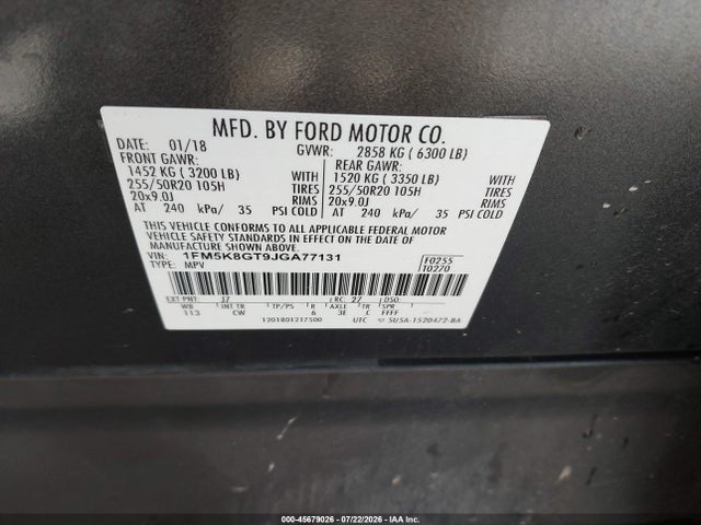 Ford EXPLORER SPORT 2018 1FM5K8GT9JGA77131 Image 9