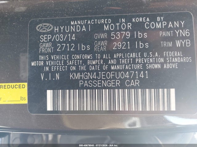 Hyundai Genesis 3.8 2015 KMHGN4JE0FU047141 Image 9