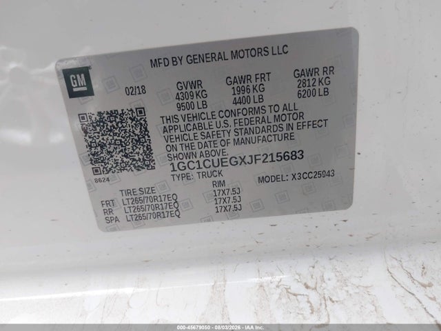 1GC1CUEGXJF215683 Chevrolet Silverado 2500hd Wt