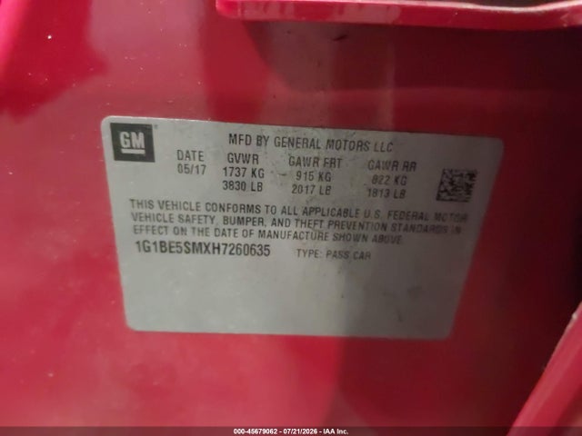 Chevrolet Cruze Lt Auto 2017 1G1BE5SMXH7260635 Image 9