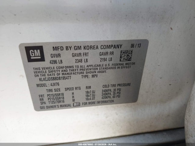Продаж на аукціоні авто 2013 Buick Encore Premium, vin: KL4CJDSB8DB195477, номер лоту: 45679093