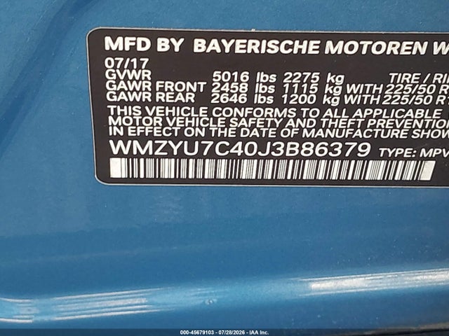 Продаж на аукціоні авто 2018 Mini E Countryman Cooper S, vin: WMZYU7C40J3B86379, номер лоту: 45679103