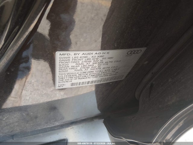 Продаж на аукціоні авто 2015 Audi Q7 3.0t Premium, vin: WA1LGAFE6FD025028, номер лоту: 45679119