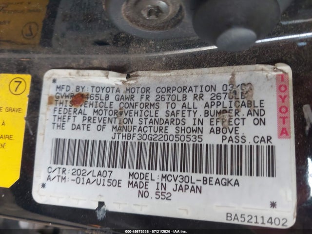 Продаж на аукціоні авто 2002 Lexus Es 300, vin: JTHBF30G220050535, номер лоту: 45679236