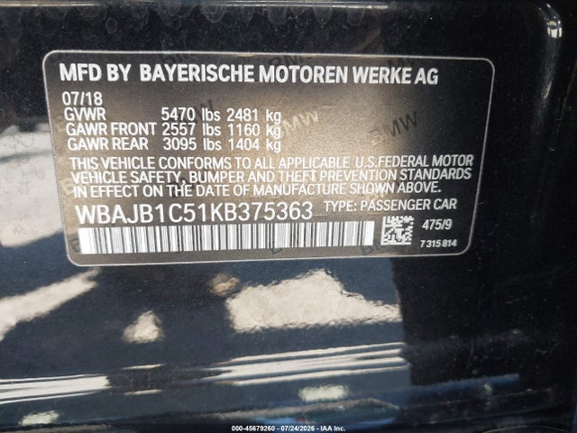WBAJB1C51KB375363 BMW 530e Xdrive Iperformance