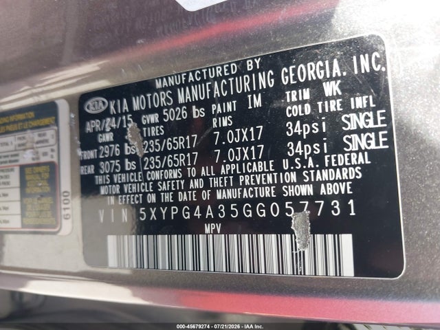 KIA Sorento 2.4l L 2016 5XYPG4A35GG057731 Image 9
