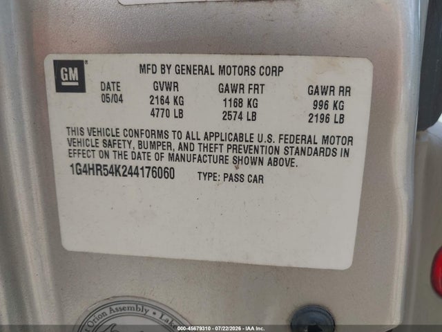 Aukcja sprzedaży 2004 Buick Lesabre Limited, vin: 1G4HR54K244176060, numer aukcji: 45679310