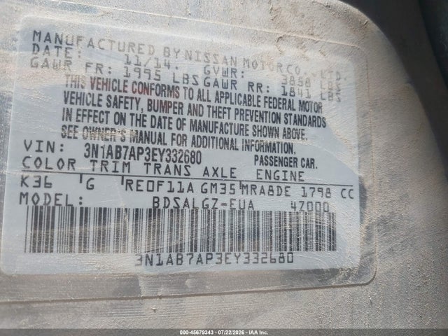Nissan SENTRA SL 2014 3N1AB7AP3EY332680 Image 9