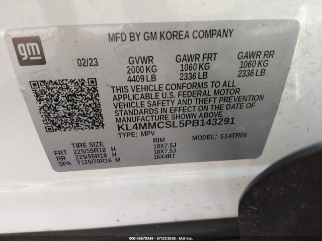 45679348 :رقم المزاد ، KL4MMCSL5PB143291 vin ، 2023 Buick Encore Gx Preferred Awd مزاد بيع