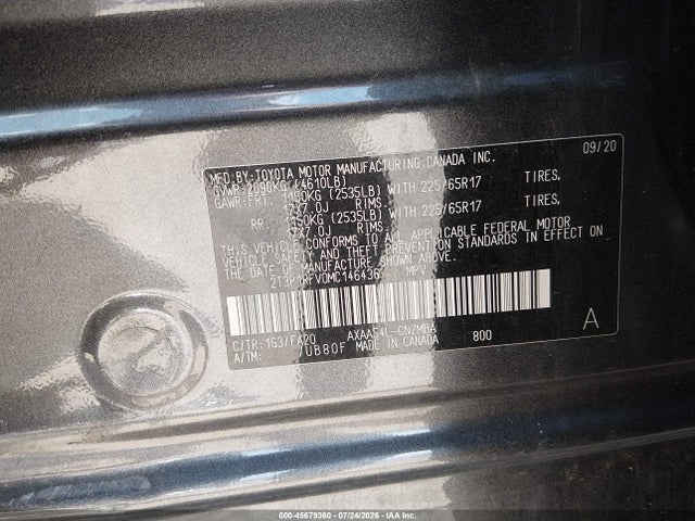 Продажа на аукционе авто 2021 Toyota Rav4 Xle, vin: 2T3P1RFV0MC146436, номер лота: 45679360