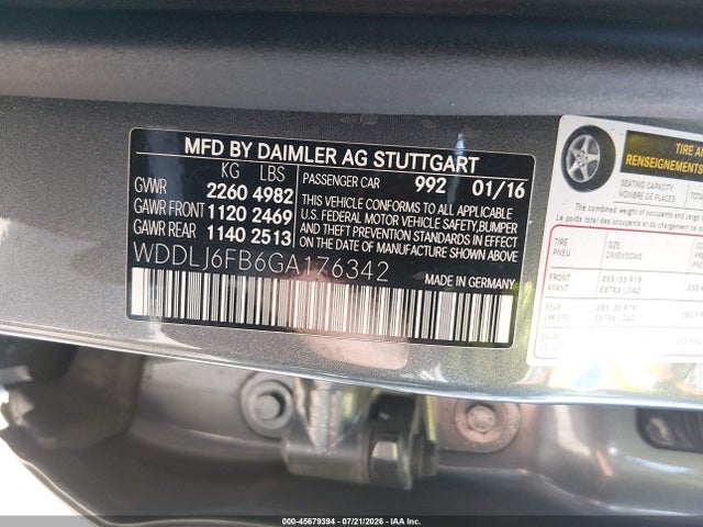 Продажа на аукционе авто 2016 Mercedes-benz Cls 400, vin: WDDLJ6FB6GA176342, номер лота: 45679394