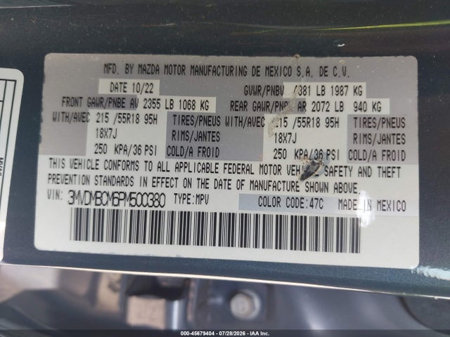 45679404 :رقم المزاد ، 3MVDMBCM6PM500380 vin ، 2023 Mazda Cx-30 2.5 S Carbon Edition مزاد بيع