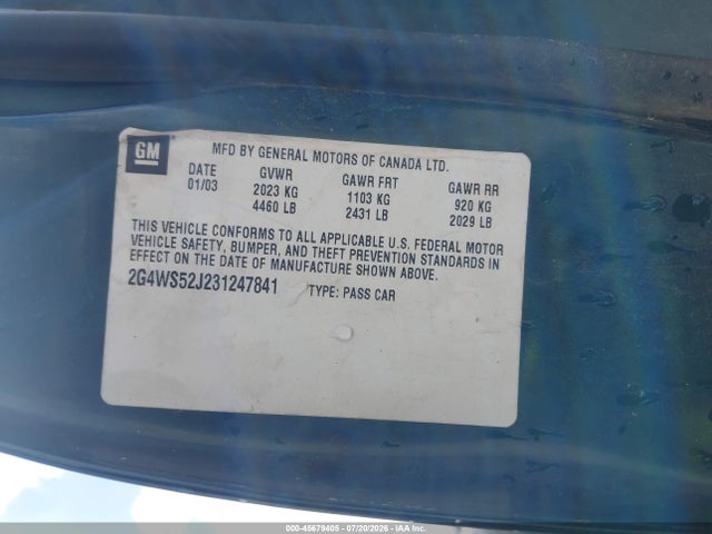 Продажа на аукционе авто 2003 Buick Century Custom, vin: 2G4WS52J231247841, номер лота: 45679405