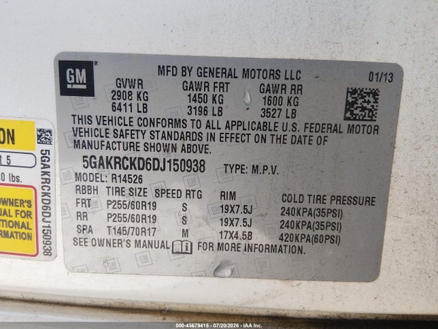 Продаж на аукціоні авто 2013 Buick Enclave Leather, vin: 5GAKRCKD6DJ150938, номер лоту: 45679415