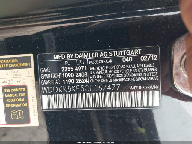 Aukcja sprzedaży 2012 Mercedes-benz E 350, vin: WDDKK5KF5CF167477, numer aukcji: 45679486