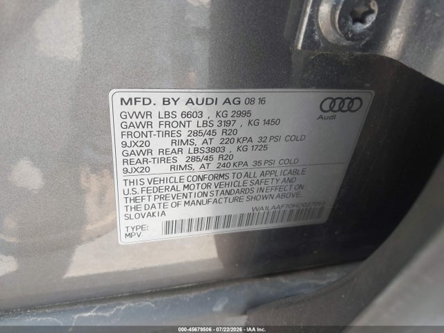 Aukcja sprzedaży 2017 Audi Q7 3.0t Premium, vin: WA1LAAF70HD027055, numer aukcji: 45679506