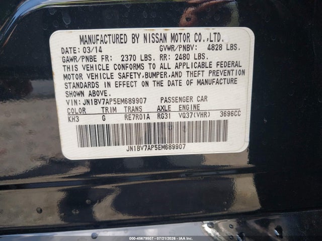 Продажа на аукционе авто 2014 Infiniti Q50 Sport, vin: JN1BV7AP5EM689907, номер лота: 45679507