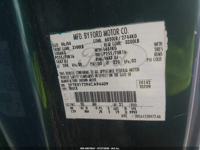 45679541 :رقم المزاد ، 1FTRX07W7YKA15186 vin ، 2000 Ford F-150 Lariat/xl/xlt مزاد بيع