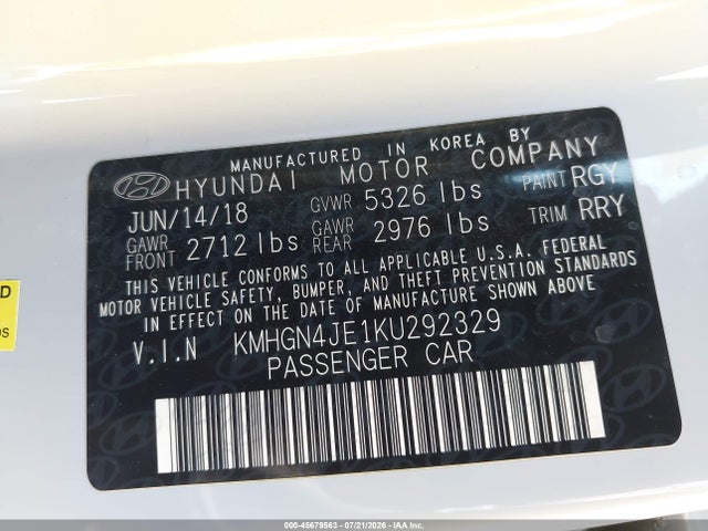 Genesis G80 3.8 2019 KMHGN4JE1KU292329 Image 9