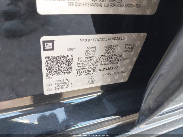 2020 Gmc Sierra 1500 4wd  Short Box Denali მანქანა იყიდება აუქციონზე, vin: 1GTU9FEL3LZ339199, აუქციონის ნომერი: 45679597