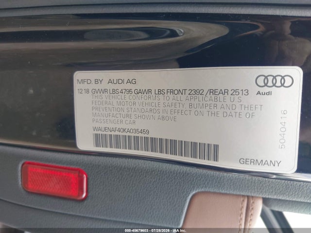 Aukcja sprzedaży 2019 Audi A4 45 Premium, vin: WAUENAF40KA035459, numer aukcji: 45679603
