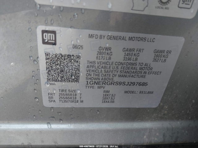 45679609 :رقم المزاد ، 1GNERGRS9SJ297685 vin ، 2025 Chevrolet Traverse Fwd Lt مزاد بيع