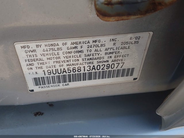 Aukcja sprzedaży 2003 Acura Tl 3.2 Type S, vin: 19UUA56813A029077, numer aukcji: 45679646