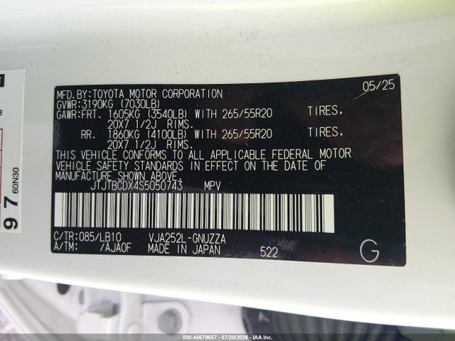 45679657 :رقم المزاد ، JTJTBCDX4S5050743 vin ، 2025 Lexus Gx 550 Premium مزاد بيع