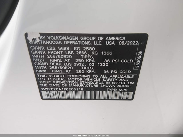 Продаж на аукціоні авто 2023 Volkswagen Atlas Cross Sport 2.0t Se W/technology, vin: 1V2KC2CA1PC203115, номер лоту: 45679674