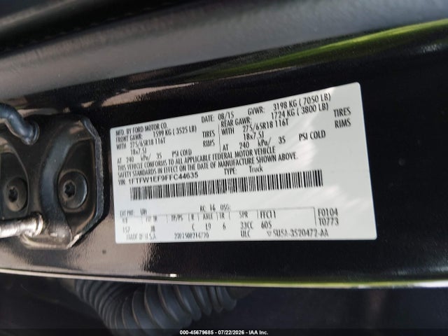 Aukcja sprzedaży 2015 Ford F-150 Xlt, vin: 1FTFW1EF9FFC44635, numer aukcji: 45679685