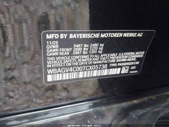 Продаж на аукціоні авто 2026 Bmw 840i Gran Coupe Xdrive, vin: WBAGV4C00TCX05738, номер лоту: 45679687