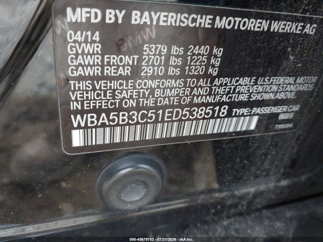 BMW 535i Xdrive 2014 WBA5B3C51ED538518 Image 9