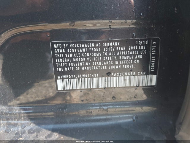 45679704 :رقم المزاد ، WVWHD7AJ8EW011484 vin ، 2014 Volkswagen Gti Wolfsburg Edition مزاد بيع