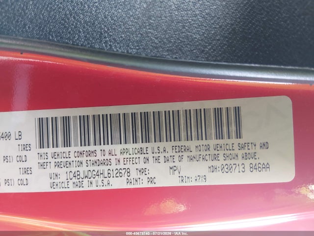 45679740 :رقم المزاد ، 1C4BJWDG4HL612678 vin ، 2017 Jeep Wrangler Unlimited Sport مزاد بيع
