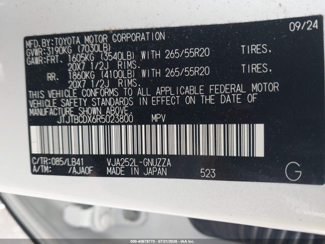 Aukcja sprzedaży 2024 Lexus Gx 550 Premium+, vin: JTJTBCDX6R5023800, numer aukcji: 45679770