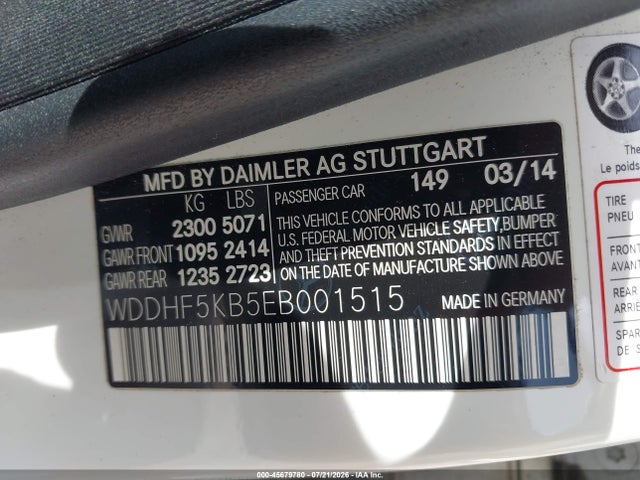 2014 Mercedes-benz E 350 მანქანა იყიდება აუქციონზე, vin: WDDHF5KB5EB001515, აუქციონის ნომერი: 45679780